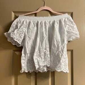 Forever 21 white linen embroidered over the shoulder blouse